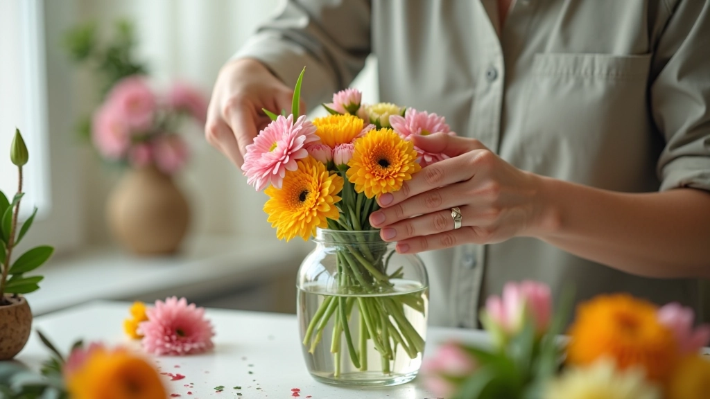 Detailed process of flower preparation and arrangement handling