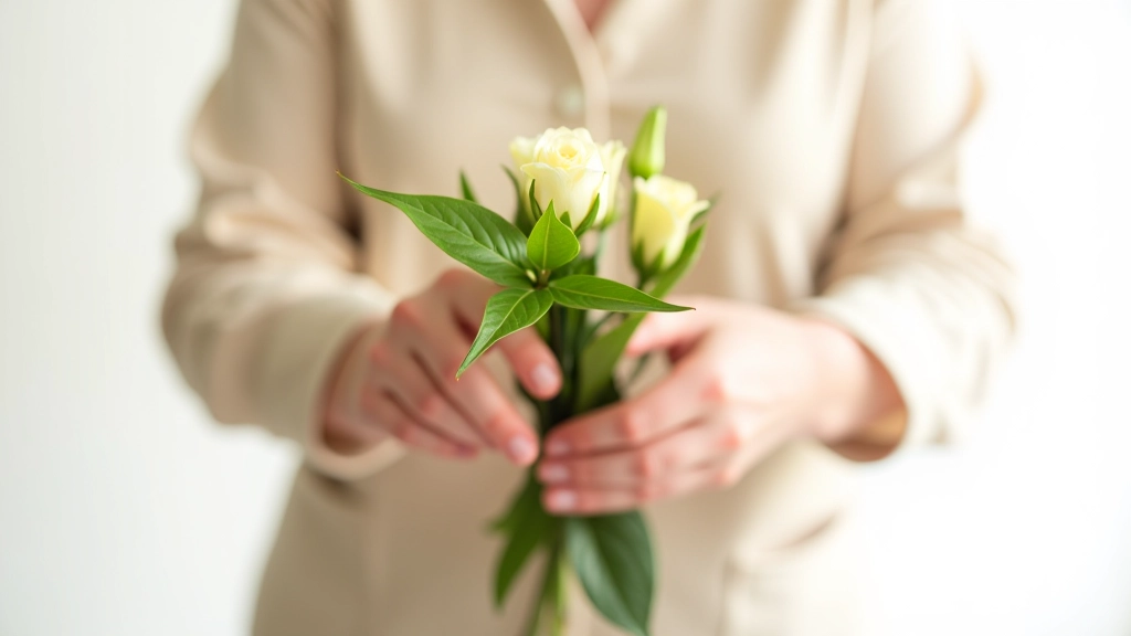 Close-up of flower petals being gently removed from a bouquet to prevent bacterial growth